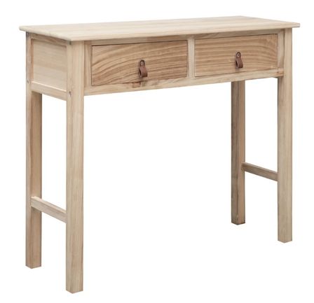 Console 2 tiroirs paulownia clair et poignées cuir Vero