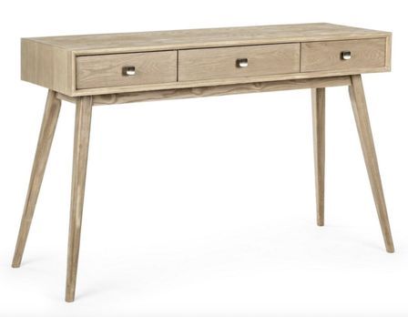 Console 3 tiroirs ALANNIS – bois massif naturel & poignées acier