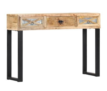 Console 3 tiroirs manguier massif clair et métal noir Maneci