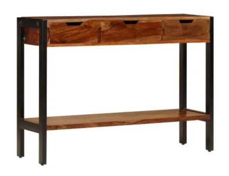 Console 3 tiroirs sesham massif foncé et métal noir Vustick