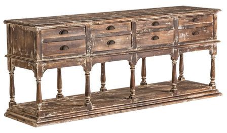 Console 8 tiroirs pin massif foncé décapé Chika