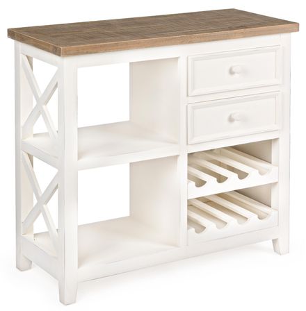 Console avec range bouteille bois blanc 2 tiroirs Elya L 82 cm