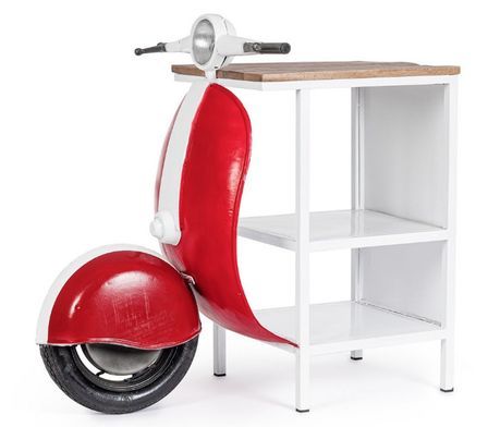 Console bar Vespa acier rouge et blanc mat avec étagere 104 cm