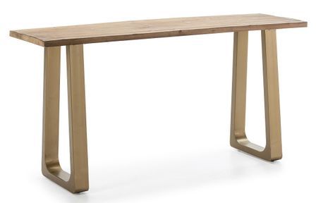 Console bois massif clair et pieds métal doré 160 cm