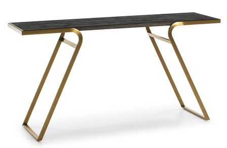 Console bois massif foncé et pieds métal doré 152 cm