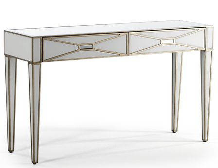 Console design 2 tiroirs en miroir et métal doré GRECY – 133 cm