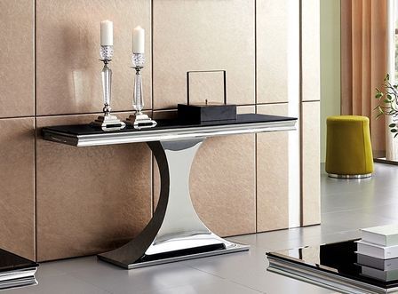 Console design acier chromé et noir trempé Dazer