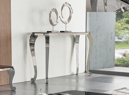 Console design verre trempé noir effet marbre et acier chromé kazy 120 cm