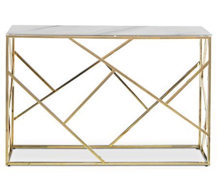 Console effet marbre blanc et pieds métal doré Loulou 120 cm