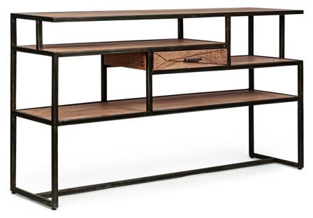 Console en bois clair d'acacia vernis mat et acier noir Makune 130 cm