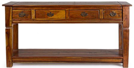 Console en bois d'acacia massif finition rustique marron 4 tiroirs Kastela 150 cm