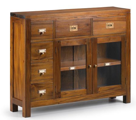 Console en bois d'acajou massif 6 tiroirs 2 portes FALKANE 100 cm