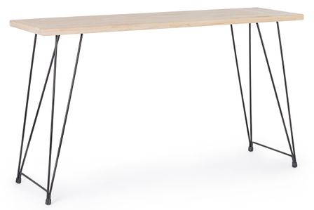 Console en bois de l'hévéa blanchi et pieds acier noir Dino 140 cm