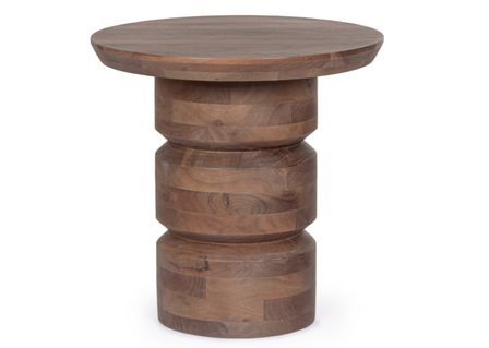 Table basse ronde en bois massif marron CORTEZ