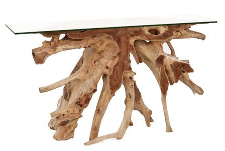 Console en racine de teck et verre trempé RAKINA 135 cm