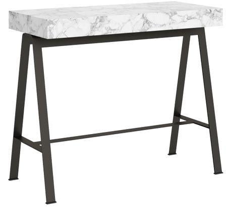 Console extensible blanc effet marbre et pieds métal anthracite 12 personnes 40 à 300 cm Yanco