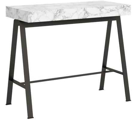 Console extensible blanc effet marbre et pieds métal anthracite 8 personnes 40 à 196 cm Yanco