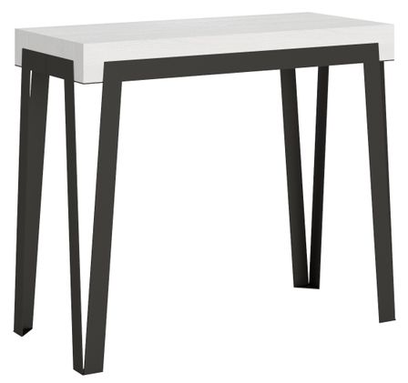 Console extensible blanc laqué et métal anthracite 8 personnes 40 à 196 cm Konta