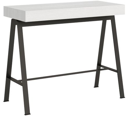 Console extensible blanc laqué et pieds métal anthracite 12 personnes 40 à 300 cm Yanco