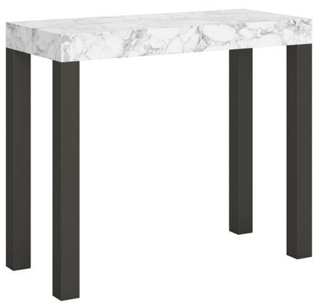 Console extensible blanche effet marbre et pieds métal gris 8 places 40 à 196 cm Evy