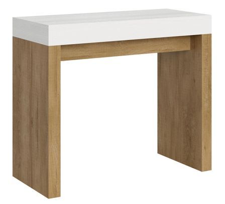 Console extensible blanche et bois clair 40 à 196 cm Ribo
