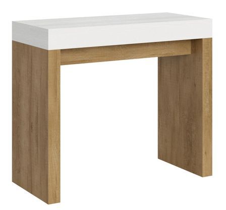 Console extensible blanche et bois clair 40 à 300 cm Ribo