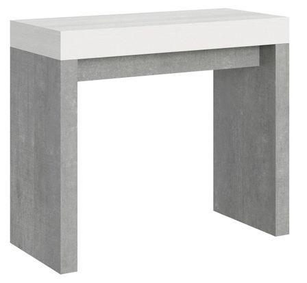 Console extensible blanche et gris béton 40 à 196 cm Ribo