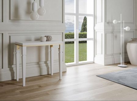 Console extensible blanche et métal doré 4 personnes 45 à 90 cm Impiry