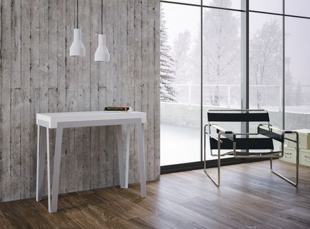 Console extensible blanche et pieds métal blanc 14 personnes 40 à 300 cm Rino