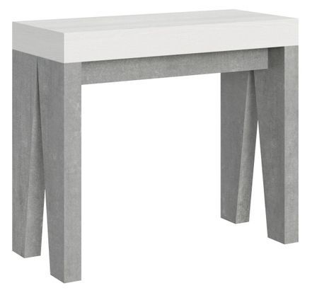 Console extensible blanche pieds bois gris béton 12 personnes 40 à 300 cm Naxo