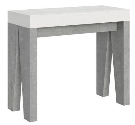 Console extensible blanche pieds bois gris béton 8 personnes 40 à 196 cm Naxo
