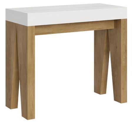 Console extensible blanche pieds bois naturel 8 personnes 40 à 196 cm Naxo