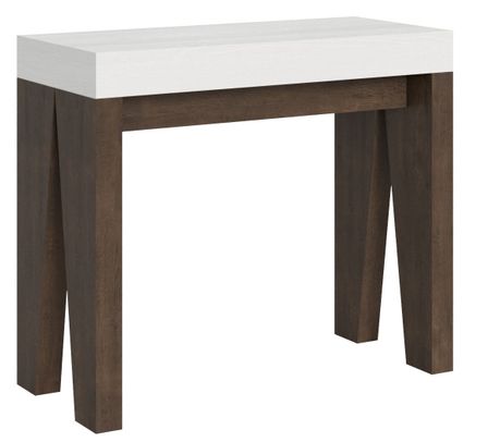 Console extensible blanche pieds bois noyer 12 personnes 40 à 300 cm Naxo