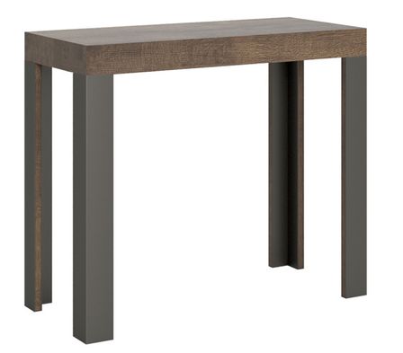 Console extensible bois avec 4 pieds bois et acier anthracite Liva