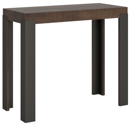 Console extensible bois avec 4 pieds bois et acier anthracite Liva