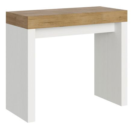 Console extensible bois clair et pieds blanc 40 à 196 cm 8 places Ribo