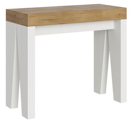 Console extensible bois clair pieds bois blanc 12 personnes 40 à 300 cm Naxo