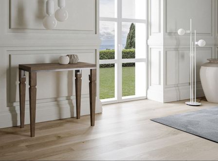 Console extensible bois foncé et métal argenté 4 personnes 45 à 90 cm Impiry