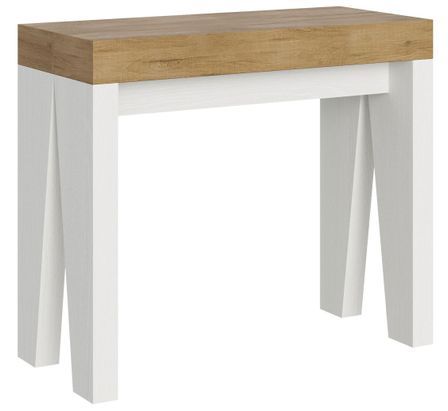 Console extensible bois nature pieds blanc 8 personnes 40 à 196 cm Naxo