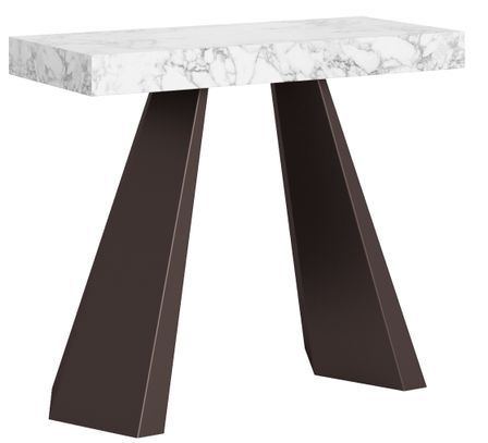 Console extensible design blanc effet marbre et cadre acier gris foncé 14 places 40 à 300 cm Diamant