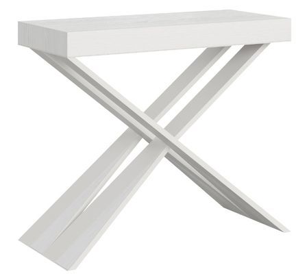 Console extensible bois pieds croisés blanc Diago