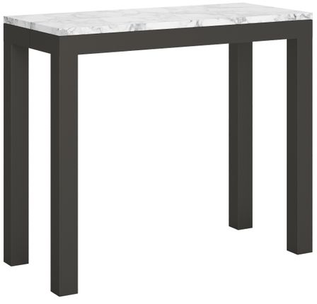 Console extensible effet marbre blanc et pieds métal anthracite 14 personnes 40 à 300 cm Diva