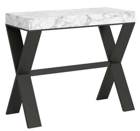 Console extensible effet marbre blanc et pieds métal anthracite 8 personnes 40 à 196 cm Xena