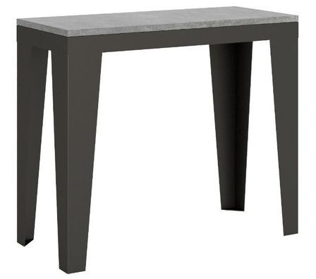 Console extensible gris béton et pieds métal anthracite 14 personnes 40 à 300 cm Faye