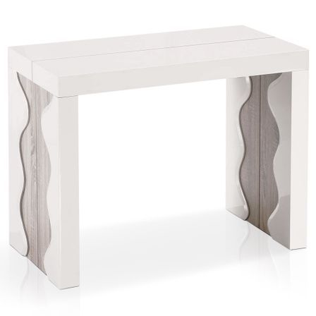 Console extensible laqué ivoire et chêne Riella 50/250 cm