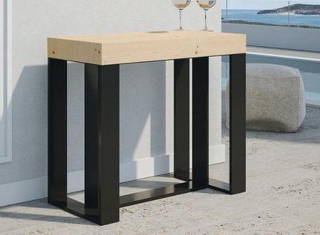 Console extensible pin massif clair et pieds métal anthracite 14 personnes 40 à 290 cm Vino