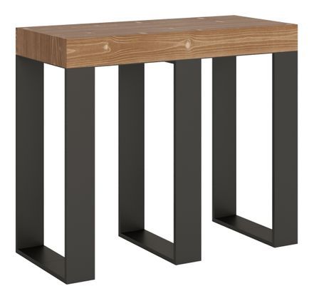 Console extensible sapin massif foncé et pieds métal anthracite 14 personnes 40 à 290 cm Pirina