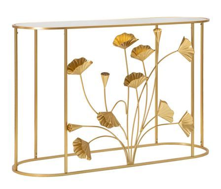 Console Flow métal doré et miroir design floral