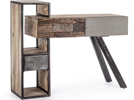 Console industrielle MANCHESTER 118 cm – 2 tiroirs, bois de manguier & acier noir