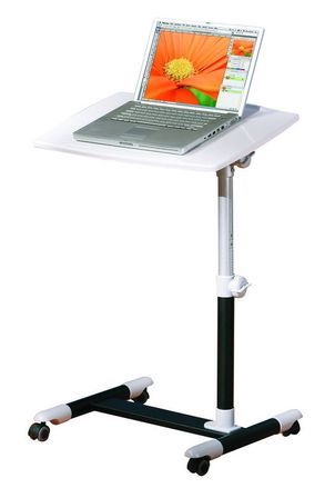 Console informatique à roulettes bois blanc brillant Lexxy